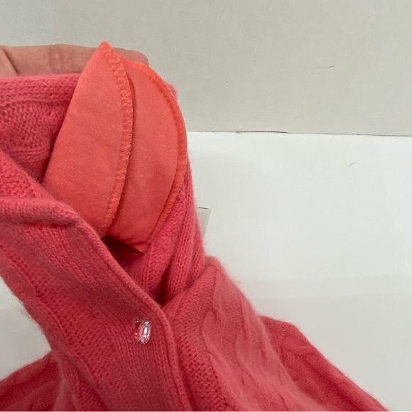 Ballinger Gold Button Up Cable Knit Cardigan M Coral Lambswool Angora Nylon FLAW - Picture 7 of 13